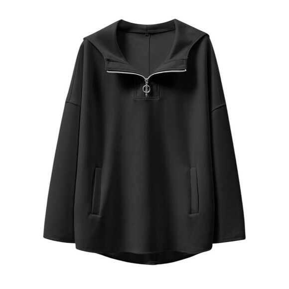 with Half-Zip, Front Pockets, Oversized Casual Sweatshirt for Women XL - Picture 2 of 15